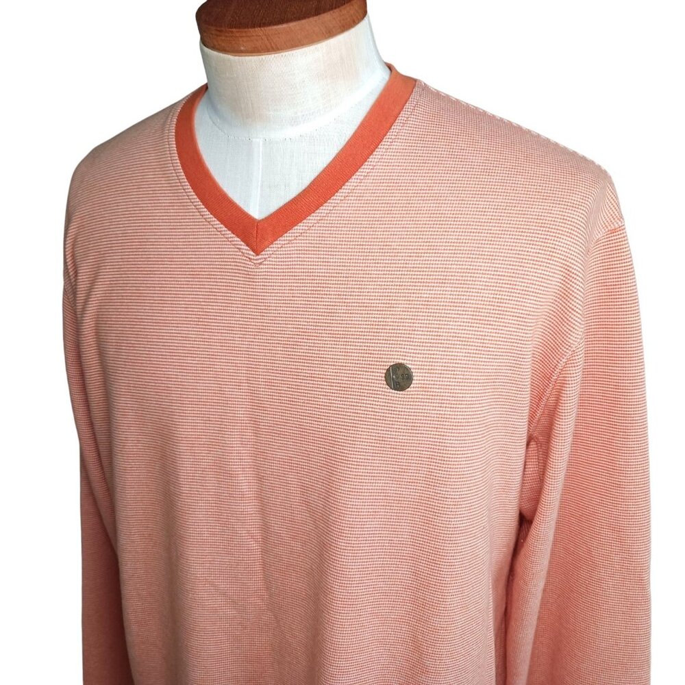 Rocawear V-Neck Long Sleeve Shirt Mens XL Orange Micro Houndstooth Stripe